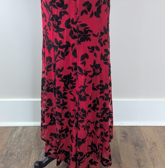 Vintage‎ Y2K City Triangles Whimsigoth Red Burnout Mesh Floral Evening Gown - Picture 9 of 16